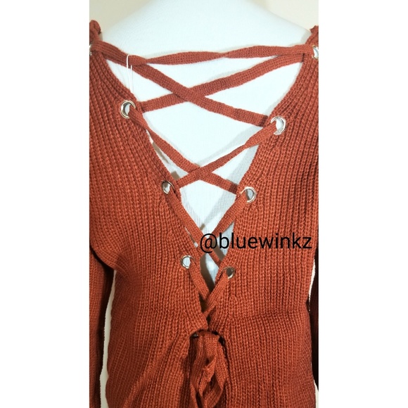 Brown Laced-Up Back Knit Top - Picture 7 of 7